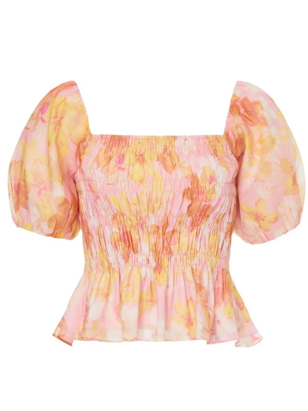 EUC Louna Pastel Flower Puff Sleeve Crop Blouse size medium